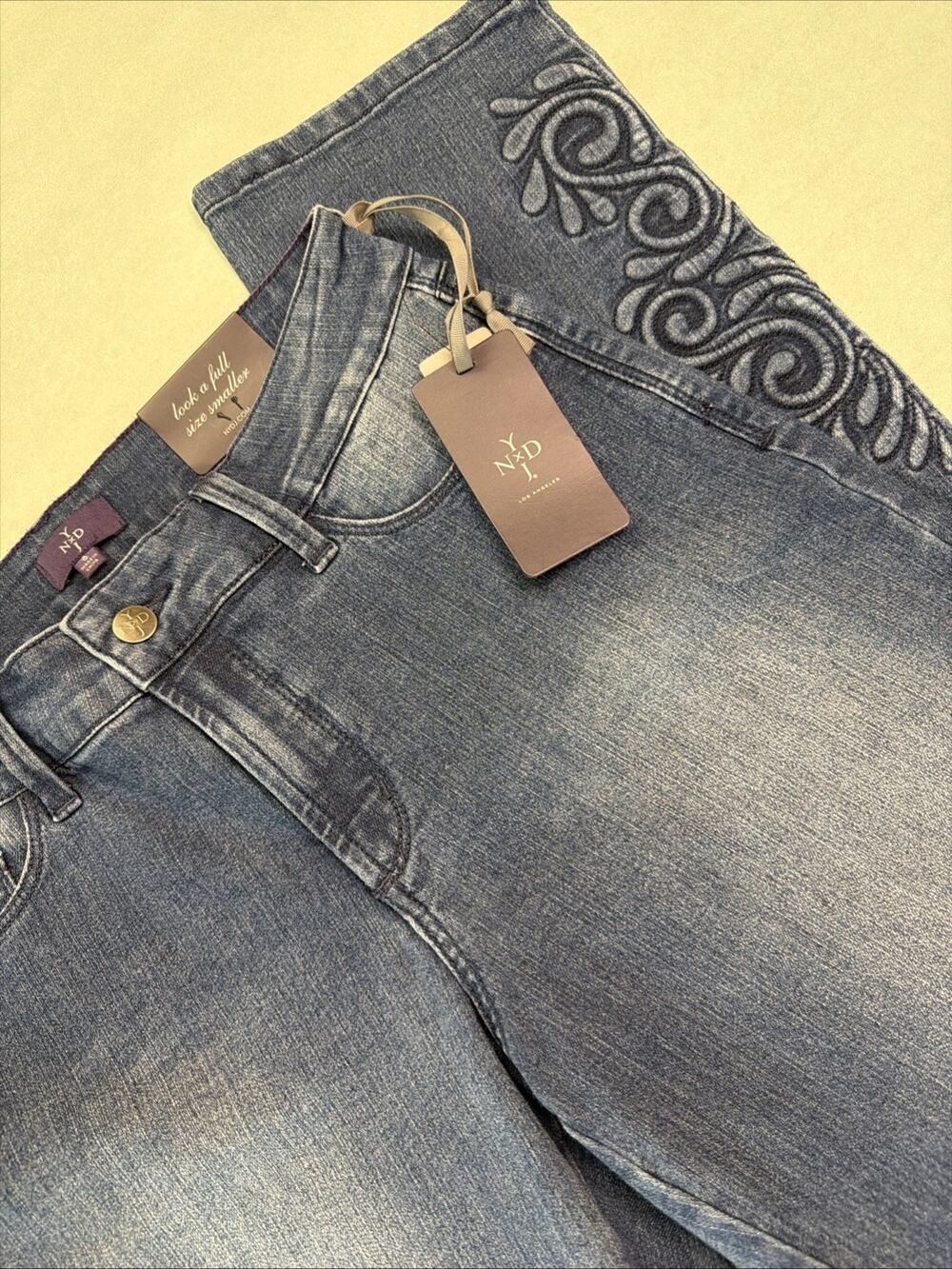 NYDJ Ira Relaxed Ankle Jeans Womens 6 NWT Embroidered Blue Stretch Denim